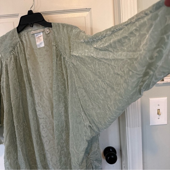 NWOT The Muses Lounge Cardigan Size Small Sage Green Velvet Burnout Long Sleeve - Picture 4 of 10